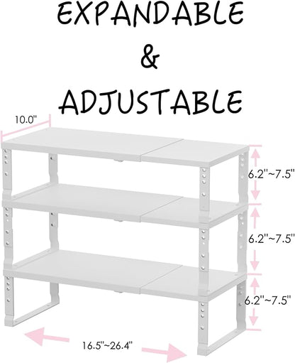 Adjustable Metal Shelving Unit, Stackable & Expendable Storage Rack for Home/Office/Kitchen, Space-Saving，Sturdy&Durable，Easy Assembly (3PACKS/Large/White