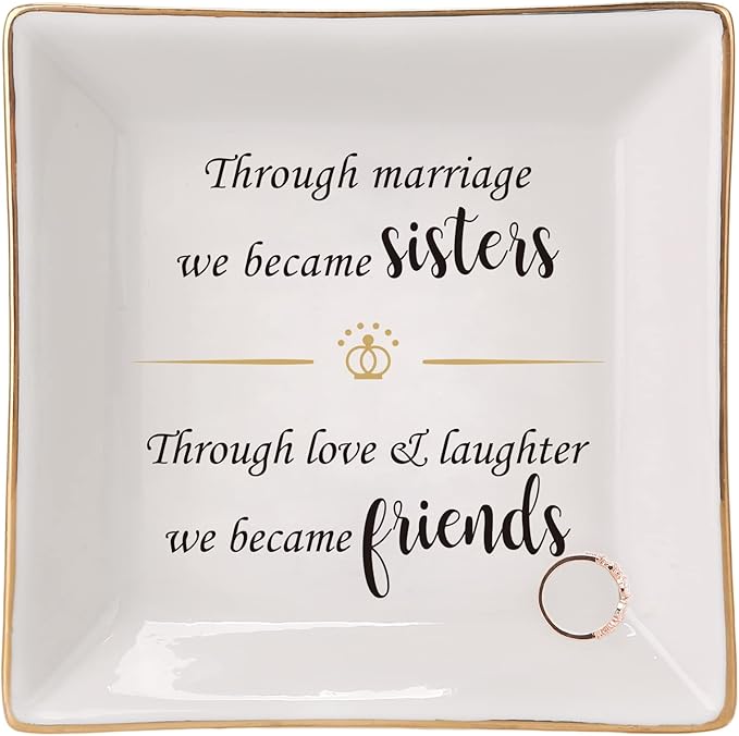 HOME SMILE Ceramic Ring Dish Decorative Tray Gifts For Sister In Law, Birthday, Christmas, Wedding Gifts
