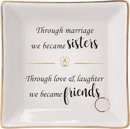 HOME SMILE Ceramic Ring Dish Decorative Tray Gifts For Sister In Law, Birthday, Christmas, Wedding Gifts