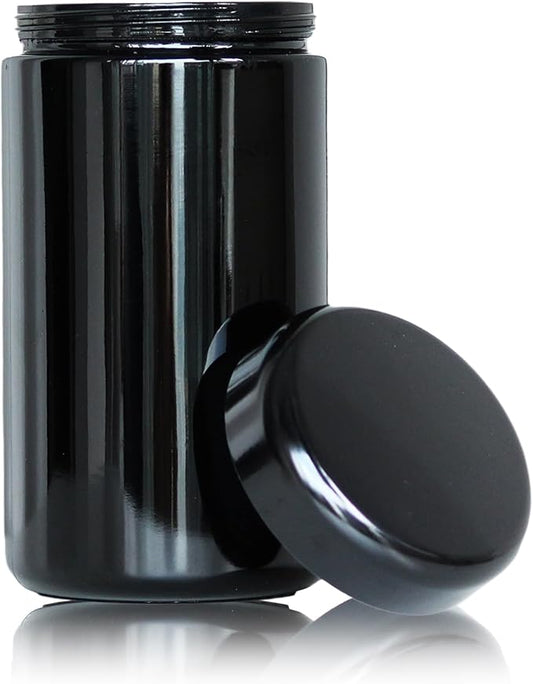 Black Glass Airtight Storage Container Jar 500ml 1 OZ with UV Protection for Spice Coffee