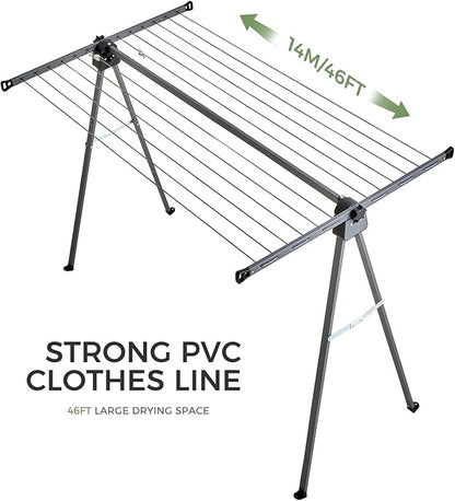 JS HANGER A Shape Clothes Drying Rack Folding Outdoor Clothesline, Heavy Duty Stainless Steel Laundry Drying Rack, Foldable Portable Clothing Dryer 46 Feet