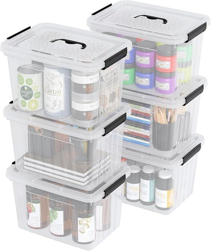 Sadstory 12 Quart Clear Latching Bin with Handle, Plastic Clear Tote Storage with Lid, 6 Packs