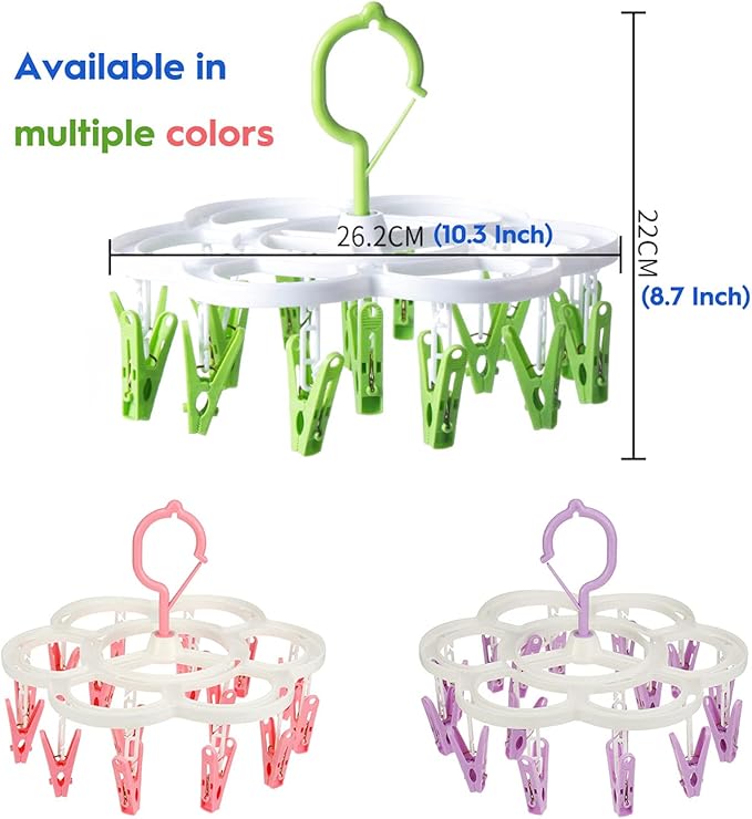 Clothespin Rack Laundry Drying Rack,Clothes Hangers with 16 Clips,Clip Hanger Drip Hanger for Drying Underwear,Baby Clothes,Socks,Bras,Towel,Pants,Hat,Scarf,Cloth Diapers,Gloves (Light Green)