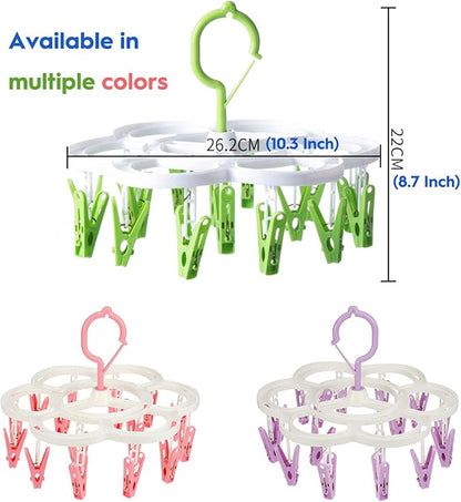 Clothespin Rack Laundry Drying Rack,Clothes Hangers with 16 Clips,Clip Hanger Drip Hanger for Drying Underwear,Baby Clothes,Socks,Bras,Towel,Pants,Hat,Scarf,Cloth Diapers,Gloves (Light Green)