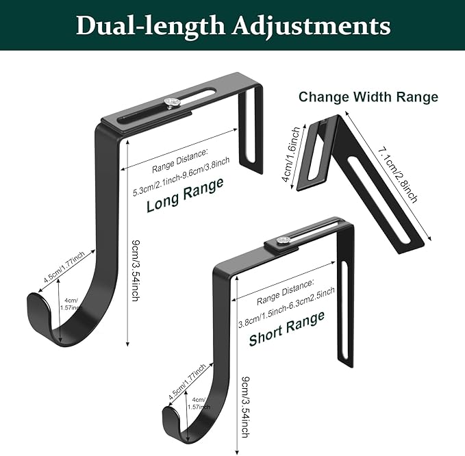 Yinsiskyer Adjustable Over The Door Hooks, Premium Metal Hooks for Hanging, Heavy Duty Door Coat Hangers and Towel Door Hangers, Cubicle Hook fits 1 3/8" to 3 1/2" Longer Panels for Wreath,Black,5 Pcs