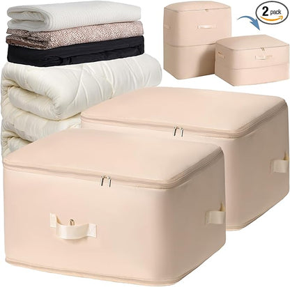 HAIKYPO Upgraded Thickened 2 Pack Compression Bags for Storage,Ultra Space Saving Self Compression Organizer Bags,Sweater Organizer for Closet,Clothes Storage Bag (Beige,2 Pack,X-Large)