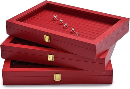 Oirlv Luxury Leather Necklace Bracelet Organizer Tray with Acrylic Lid Jewelry Display Case Drawer Insert Jewelry Organizer for women