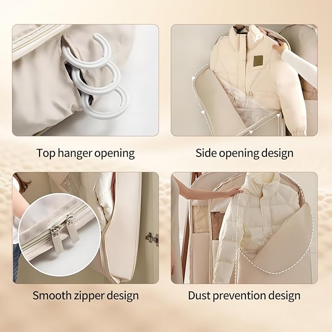 Space Saving Hanging Garment Bag with Self-Compression Zipper 43Inch Closet Organizer for Down Coats, Jackets & Travel Protable Storage Dustproof Wardrobe Storage Bags (Large)