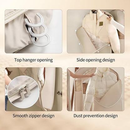 Space Saving Hanging Garment Bag with Self-Compression Zipper 43Inch Closet Organizer for Down Coats, Jackets & Travel Protable Storage Dustproof Wardrobe Storage Bags (Large)