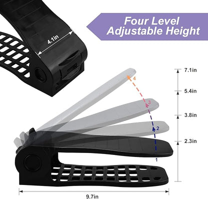 HOMOKUS Shoe Slots Organizer,16 Pack Adjustable Shoe Stackers,Double Layer Shoe Rack Holder,Four Position Flexible Adujstable Shoe Storage Slot for Closet Organization,Entryway (Black)