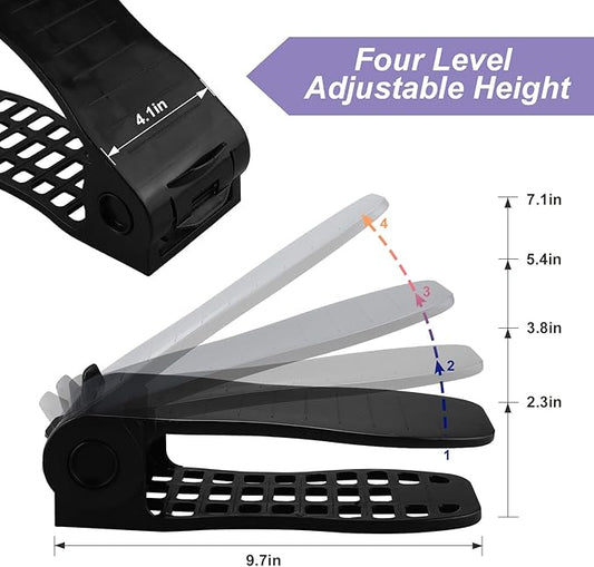 HOMOKUS Shoe Slots Organizer,16 Pack Adjustable Shoe Stackers,Double Layer Shoe Rack Holder,Four Position Flexible Adujstable Shoe Storage Slot for Closet Organization,Entryway (Black)