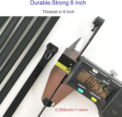 HS Reusable Zip Ties 8 Inch Releasable Plastic Cable Tie Straps 100 Pack Black,Adjustable 50LBS Wide Wire Zip Toe Heavy Duty,Outdoor String Lights-Fixing,Luggage Locking