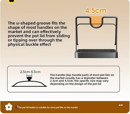 Kitchen Pot Lid Storage Rack, Thickened Carbon Steel Material Pot Lid Holder While Cooking, Multifunctional Kitchen Pot Cover Organizer for Countertop, With Removable Drip Tray (Gray double-layer)