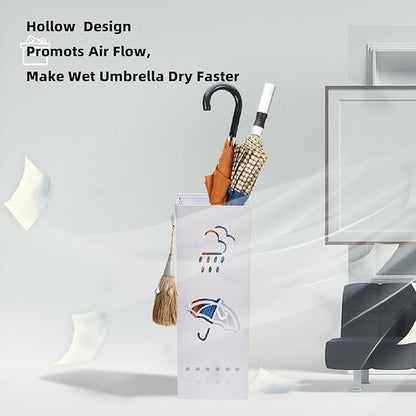Metal Umbrella Stand for Entryway, 6 x 6 x 17 Inch White Square Umbrella Organizer Bin, Free Standing Umbrella Holder,Walking Sticks, Home Office Decor