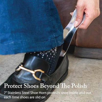 FootFitter Leather Shoe Shine Refill Set, Complete Shoe Care Kit with Horsehair Brushes, Premium Creams, Cloths & Shoehorn