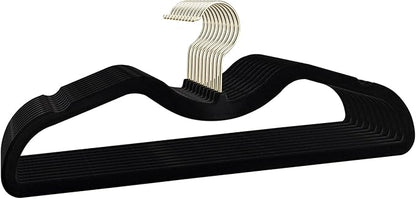 ZBODIMP Velvet Short Neck Hangers - Heavy-Duty, Non-Slip Felt Surface, Space-Saving Design with Anti-Slip Grooves & Shoulder Shape, 360° Rotating Hooks, Durable for Coats, Shirt& Dresses (10, Black B)