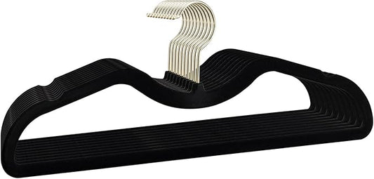 ZBODIMP Velvet Short Neck Hangers - Heavy-Duty, Non-Slip Felt Surface, Space-Saving Design with Anti-Slip Grooves & Shoulder Shape, 360° Rotating Hooks, Durable for Coats, Shirt& Dresses (10, Black B)