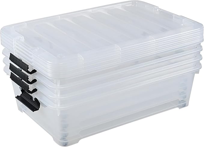 Hommp 4-Pack 25 Quart Under Bed Plastic Storage Bins, Clear Under Bed Storage Box Container with Wheels