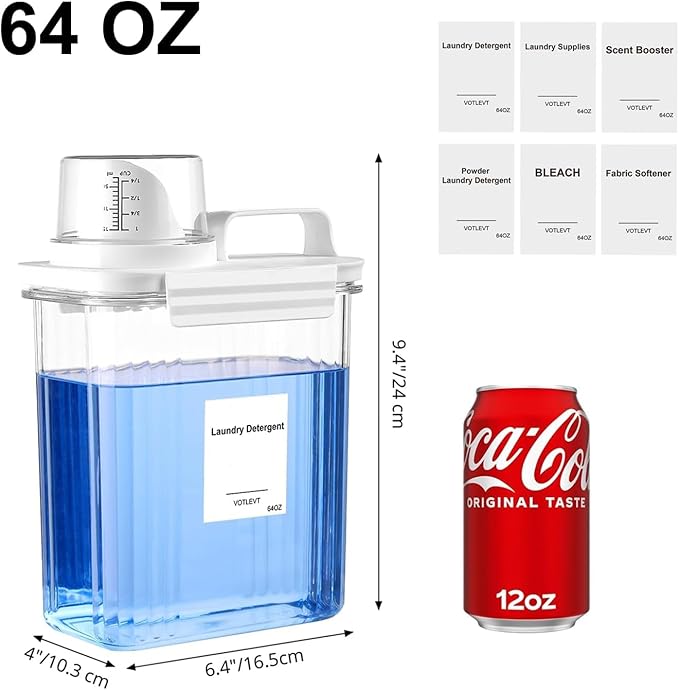 64 OZ Laundry Detergent Dispenser, Liquid Laundry Soap Dispenser, Fabric Softener Dispenser, Scent Booster/Laundry Powder Holder & Container, Laundry Room Organization and Storage, 2PACK