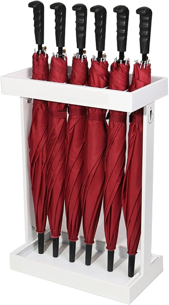 Metal Umbrella Holder for Indoor Entryway Can hold 16 umbrellas，tall Large Capacity Umbrella Storage stand With removable drain tray,For Hotel,Offices,home,Commercial(White)