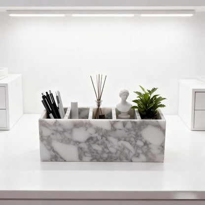 5-Tier Marble Desktop Organizer for Office & Beauty Tools - Stackable Makeup Brush Storage, Coffee Accessories Holder with Natural Stone Pattern, Multi-Layer Countertop Tray