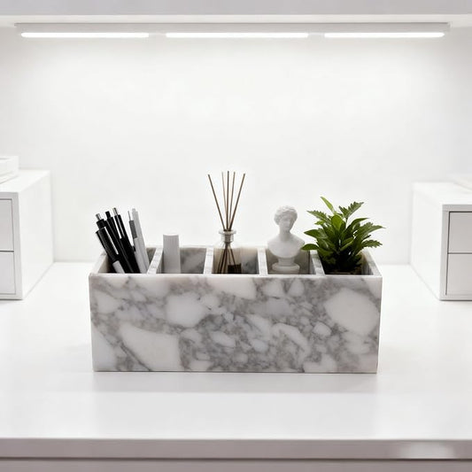 5-Tier Marble Desktop Organizer for Office & Beauty Tools - Stackable Makeup Brush Storage, Coffee Accessories Holder with Natural Stone Pattern, Multi-Layer Countertop Tray