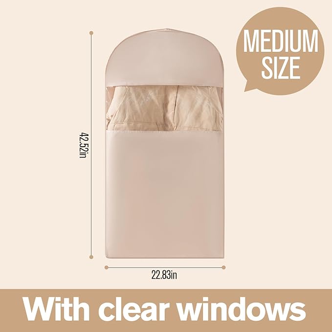 2 Packs Gusseted Garment Bags for Hanging Clothes Suit Bags for Open Closet Storage, Side Clear Clothing Cover for Coat, Dress, Jacket, Shirt, Fur Wardrobe Protector, (grey, 35 inch)