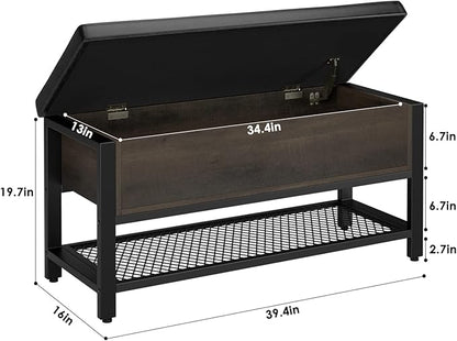 HOSTACK Storage Bench, Entryway Shoe Bench with Flip-Open Storage Box, End of Bed Ottoman Bench with Storage Shelf and Padded Seat for Bedroom, Hallway, Dark Brown