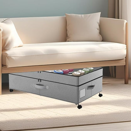 SHAJOPH Under Bed Storage with Wheels Height Adjustable 2 Pack Under Bed Storage Containers with Clear Lid & Handles Rolling Under Bed Drawers for Clothes Shoes Toys Blankets Grey