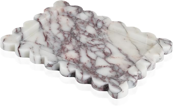 Calacatta Viola Scalloped Marble Tray, 11" x 8" Real Natural Marble Stone Tray, Luxury Decorative Tray for Bathroom, Kitchen Counter, Vanity, Dresser, Home Decor, Organizer for Jewelry & Cosmetics