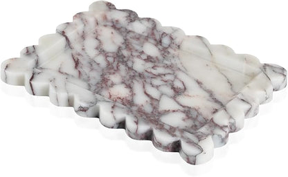 Calacatta Viola Scalloped Marble Tray, 11" x 8" Real Natural Marble Stone Tray, Luxury Decorative Tray for Bathroom, Kitchen Counter, Vanity, Dresser, Home Decor, Organizer for Jewelry & Cosmetics