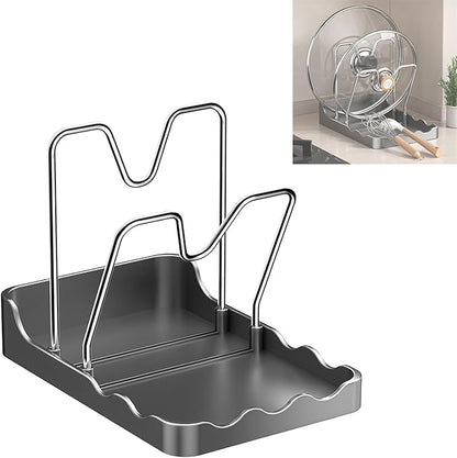 Kitchen Pot Lid Storage Rack, Pot and Pan Organizer with Removable Drip Tray,Detachable design,Suitable for Placing pot Lids, Spoons, Cutting Boards, etc (Gray, 2 stands)