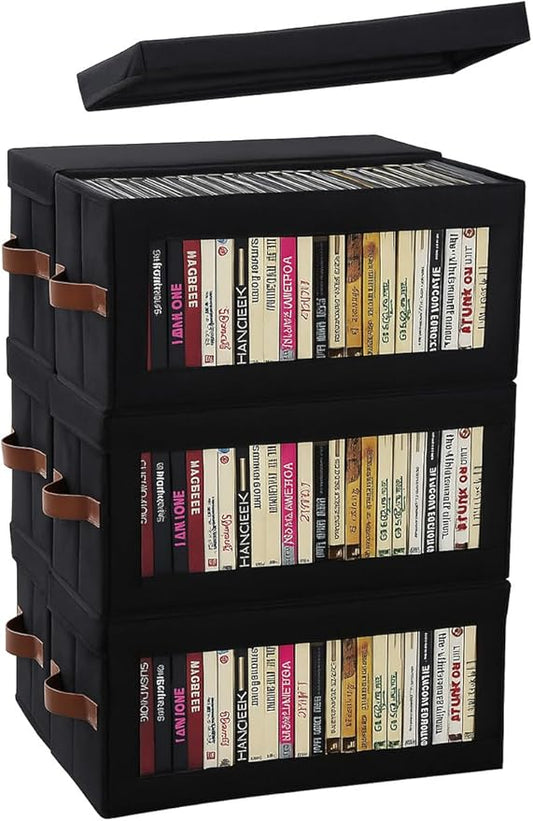 6 Packs DVD Storage Box with Visible Window, Dustproof DVD Case Holder Organizer with Lid and Handles