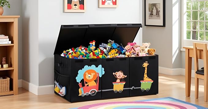 XL Toy Box - Toy Storage Bins with lids, Collapsible Toy Chest for Boys Girls, Kids Big Toy Organizer with Adjustable Dividers for Living Room Area, Playroom, Bedroom，40"x16"x14"