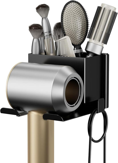 MAYZOLOP Hair Dryer Holder Wall Mounted, Hair Tools Organizer, Bathroom Space-Saving Blow Dryer Organizer Curling Irons Storage Wall Mounted Black (Self-Adhesive and Drilling)