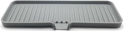 Happitasa Silicone Soap Dish Tray and Sponge Holder with Drain Chute | Bathroom and Kitchen Sink Organizer Caddy (Grey, 12"x4", 7.4 Ounces)