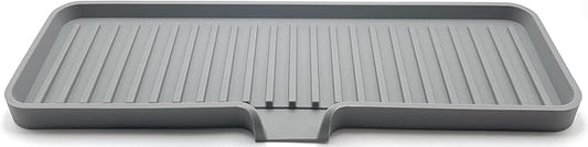 Happitasa Silicone Soap Dish Tray and Sponge Holder with Drain Chute | Bathroom and Kitchen Sink Organizer Caddy (Grey, 12"x4", 7.4 Ounces)