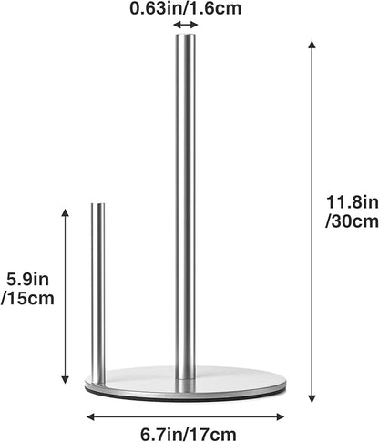 Paper Towel Holder Silver, Premium Stainless Steel Kitchen Roll Dispenser, Countertop Roll Organizer with Weighted Base