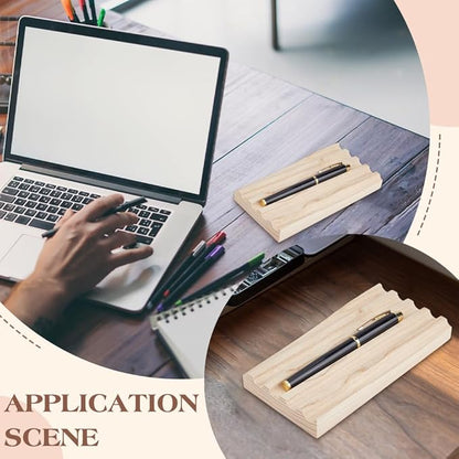 PH PandaHall Ash Wood Pen Tray Pen Display Stand Wave-Shaped Pens Holder Desk Pencil Organizer Fountain Pens Holder with 3 Compartments for Office Home Desktop Stationary Storage Supplies
