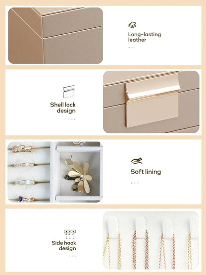 BOOVO Jewelry Boxes for Women, 5 Layer Jewelry Organizer with Necklace Hanger and Drawers, Large Jewelry Box for Earrings, Necklace and Bracelet Storage Gifts for Women and Girls (Gold, 5 Layer)