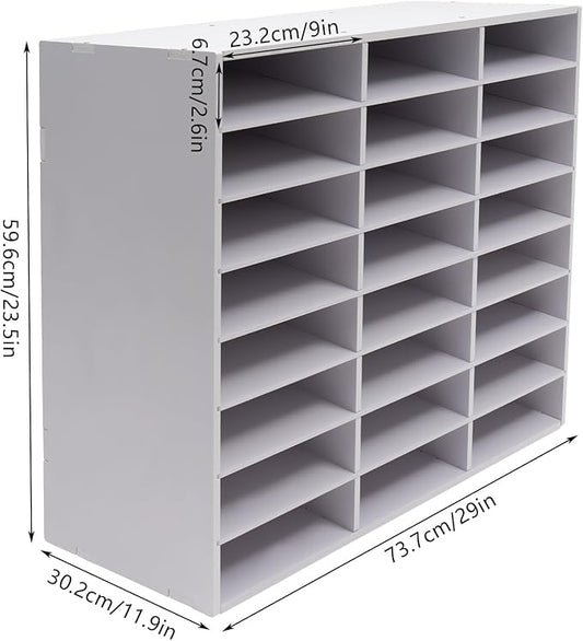 Literature Organizer Sorter,Desktop File Sorter Mail Center Magazine Paper Storage PVC Board File Holder Mailbox Student Classroom Keepers for Home&Office (White, 24 Slots)