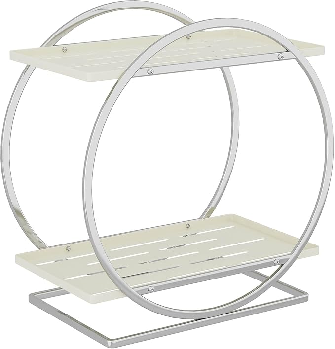 YIWANFW Perfume Organizer for Dresser, 2-Tier Bathroom Counter Organizer, Elegant Makeup Organizer for Vanity, Multi-Purpose Cosmetics Skincare Organizers Countertop (Silver Frame & Cream White Tray)