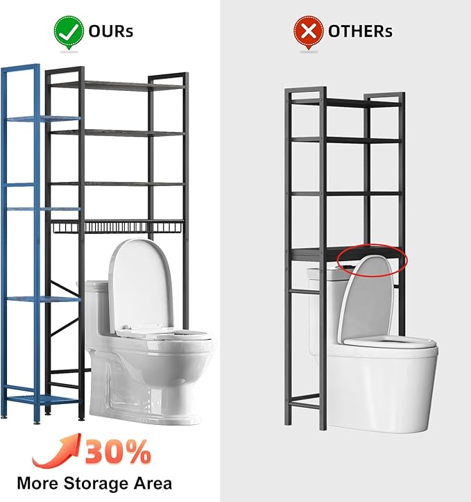 Kalrin 8-Tier Over The Toilet Storage with Side Rack, Over Toilet Storage Rack with Adjustable Shelf & Drain Basket, Freestanding Bathroom Organizer for Balcony, Laundry (Modern Grey)