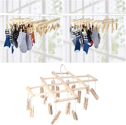 Folding Hangers Foldable Laundry Socks Hanging Rack Multi Hanger Socks Hook Dryer Folding Drying Rack Clothespin Baby Clip Wooden