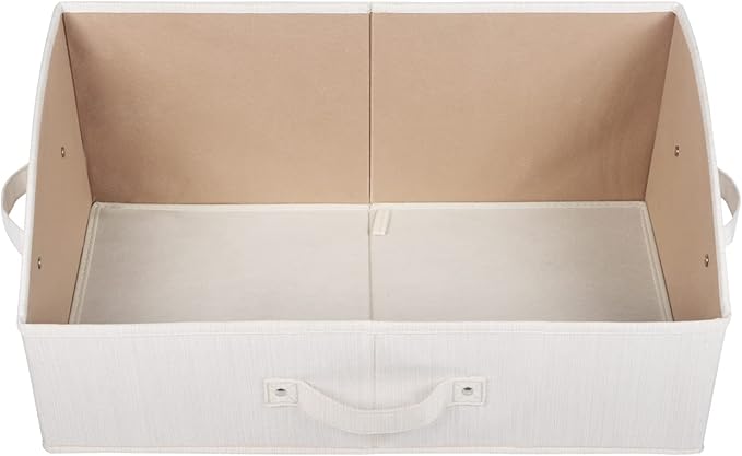 KEEGH Storage Bins for Closet Shelves Storage Baskets for Shelves Trapezoid Storage Bin Fabric Organizer Bins for Clothes with Handles,Beige,Set of 3