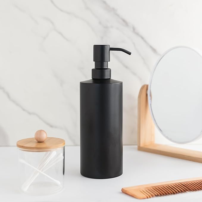 Yew Design Black Soap Dispenser Stainless Steel for Bathroom and Kitchen Sink, 15oz Refillable Round Rustproof Hand Dish Soap Dispenser Pump for Detergent, Lotion, and Countertop