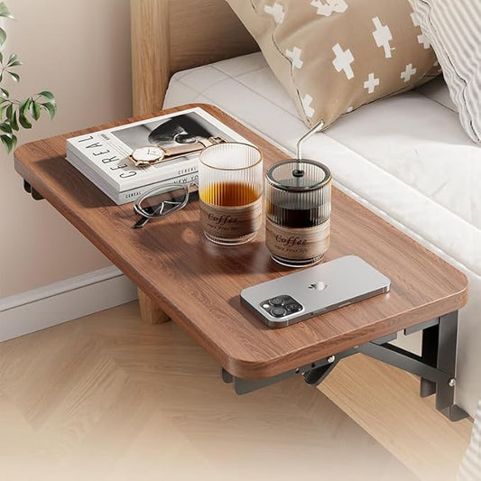 HomeBeyond Foldable Wooden Bedside Shelf, Simple Night Stand & Side Organizer for Phone, Tablet, Water Cup, Books – No-Hole Bedside Caddy for Easy Storage