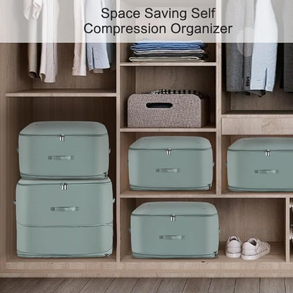 Space Saving Self Compression Organizer,Compression Storage Bags for Bedding and travel,Storage bags for Blankets Duvet Quilts Pillows, Comforter Storage with zippered ventilation holes（Green XL）