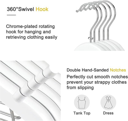 TOPIA HANGER Wooden Suit Hangers with Adjustable Metal Clips (10 Pack), Solid Smooth Wood Clothes Hangers, 360° Swivel Hook, Premium Pants Hangers for Clothes Coat, Jeans, Blouse-White,CT28W