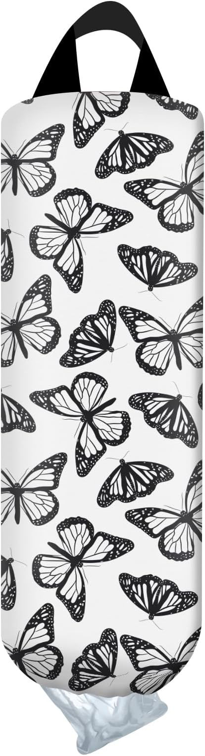 Plastic Bag Holder, Wall Mount Grocery Bag Organizer, Funny Hanging Trash Storage Dispenser for Home Kitchen Cute Butterfly Pattern